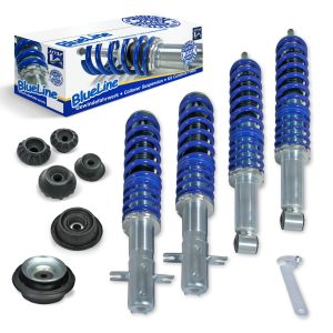 JOM BlueLine coilover-alustasarja + yläpäät VW Golf (19E, 1G1), Jetta (165, 19E, 1G2), 1983-1992