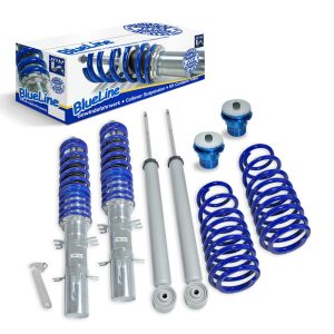 JOM BlueLine coilover-alustasarja Audi A3 (8L1) 1996-2003 (Maksimi akselimassa etu/taka: 1020 kg / 1025 kg)