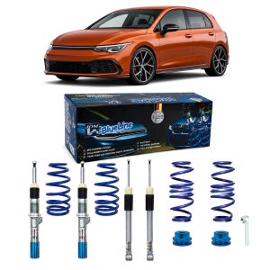 JOM BlueLine coilover-alustasarja VW Golf (8 (CD)) 2019- (Maksimi akselimassa etu/taka: 1100 kg / 980 kg. Maksimi etuakselimassa 1100 kg. Sopii vain autoihin, joissa on jäykkä akseli takana.)