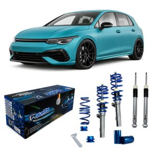 JOM BlueLine coilover-alustasarja VW Golf (8 (CD)) 2019- (Maksimi akselimassa etu/taka: 1035 kg / 980 kg. Sopii vain autoihin, joissa on erillisjousitettu taka-akselisto.)