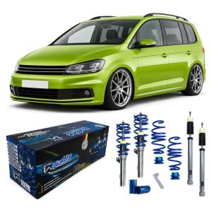 JOM BlueLine coilover-alustasarja VW Touran (1T) 2015- (Maksimi akselimassa etu/taka: 1160 kg / 1250 kg)