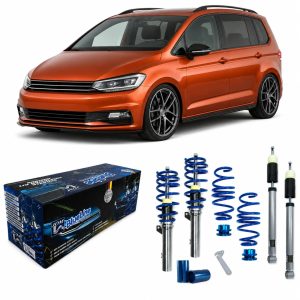 JOM BlueLine coilover-alustasarja VW Touran (1T) 2015- (Maksimi akselimassa etu/taka: 1200 kg / 1250 kg)